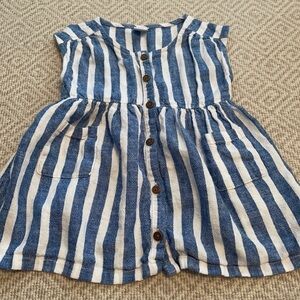 Old Navy Blue and White Linen Striped Button Up Dress 6-12 M